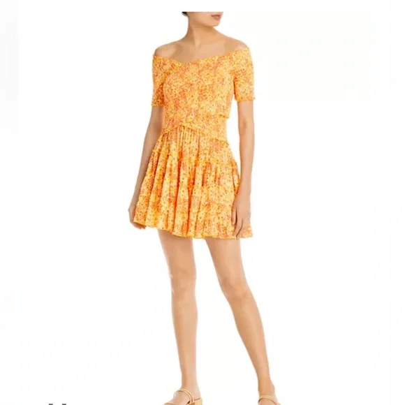 Poupette St. Barth Soledad Off The Shoulder Mini Dress Size S Orange Yellow